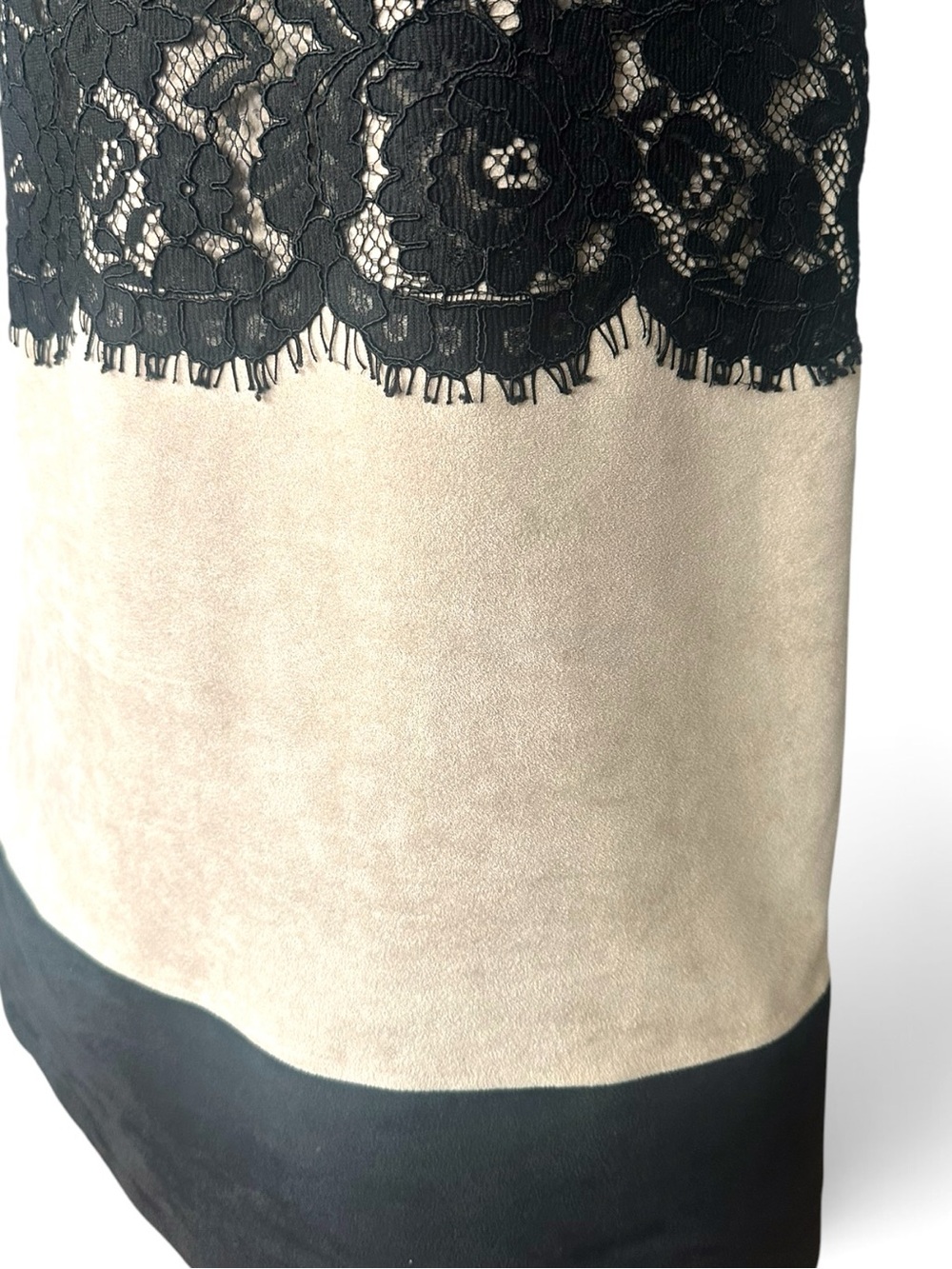Calvin Klein Black Lace Faux Suede Colorblock Sheath Dress Size 2 - Picture 5 of 9